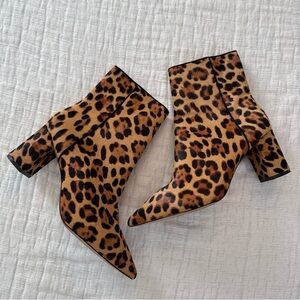 JCrew Leopard Print Ankle Boots Calf Hair Booties Size 9.5 Pointed Toe